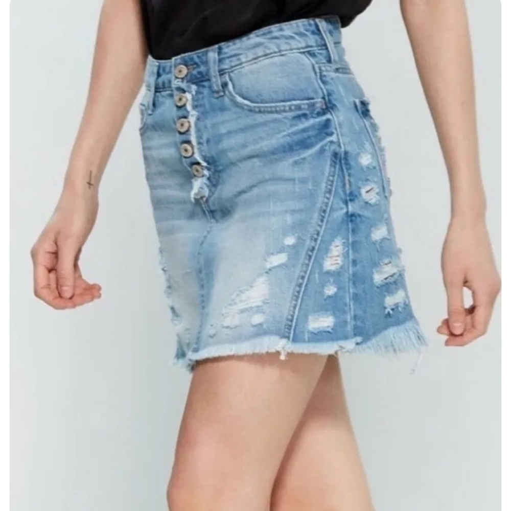 Vervet by Flying Monkey Distresser High RiseBlue Jean Button Front Mini Skirt